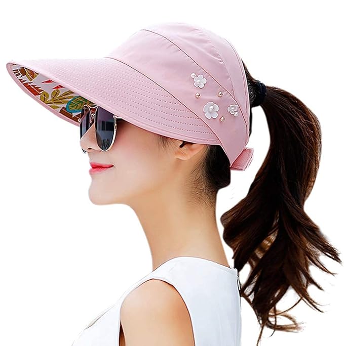 Alexvyan Sun Visor Hats for Women UV Protection Wide Brim Summer Cap for Girls Hat UV Protection Breathable Casual Beach Hat, Sun Protection Cap for Women (Pink)